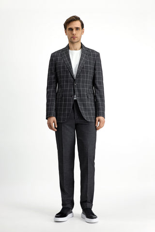  Koyu Antrasit 7 Drop Slim Fit Dar Kesim Kareli Kombinli Takım Elbise