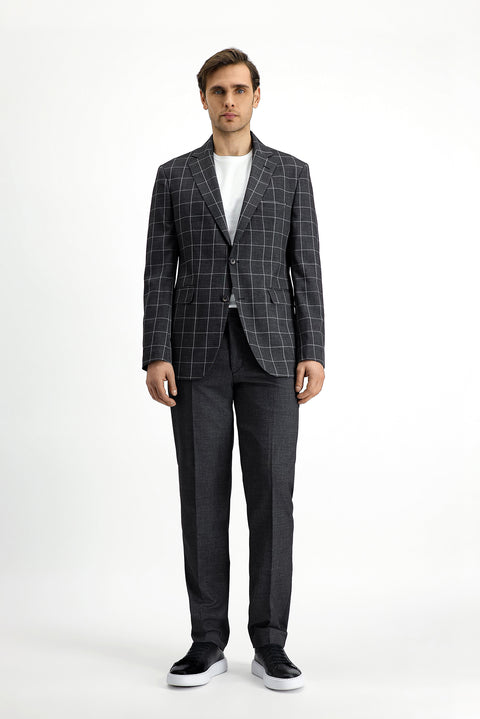 Dark Anthracite 7 Drop Slim Fit Narrow Cut Plaid Combination Suit