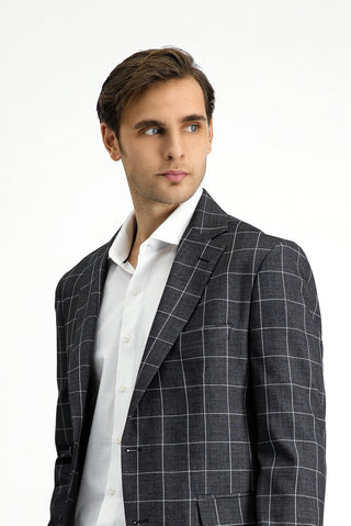  Koyu Antrasit 7 Drop Slim Fit Dar Kesim Kareli Kombinli Takım Elbise