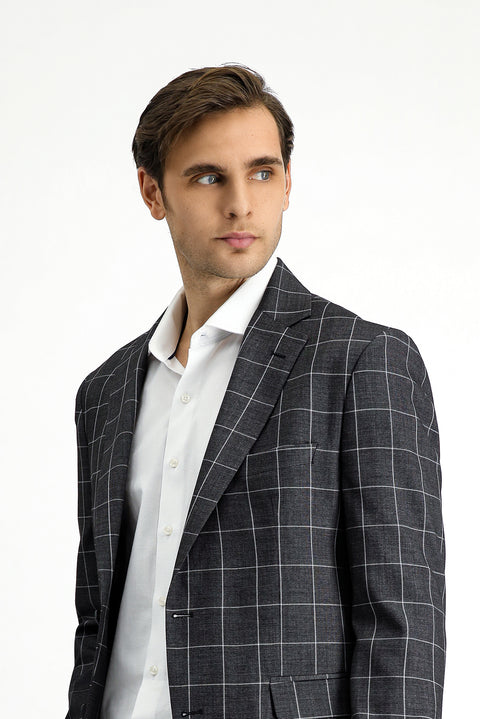 Dark Anthracite 7 Drop Slim Fit Narrow Cut Plaid Combination Suit