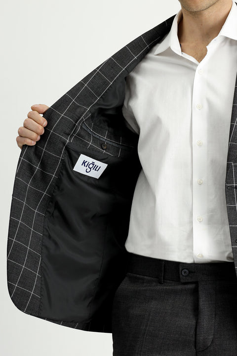 Dark Anthracite 7 Drop Slim Fit Narrow Cut Plaid Combination Suit