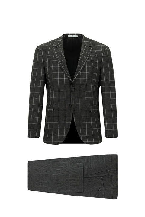 Dark Anthracite 7 Drop Slim Fit Narrow Cut Plaid Combination Suit