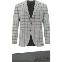 Orta Füme 7 Drop Slim Fit Dar Kesim Kareli Kombinli Takım Elbise