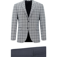 Medium Navy 7 Drop Slim Fit Narrow Cut Plaid Combination Suit