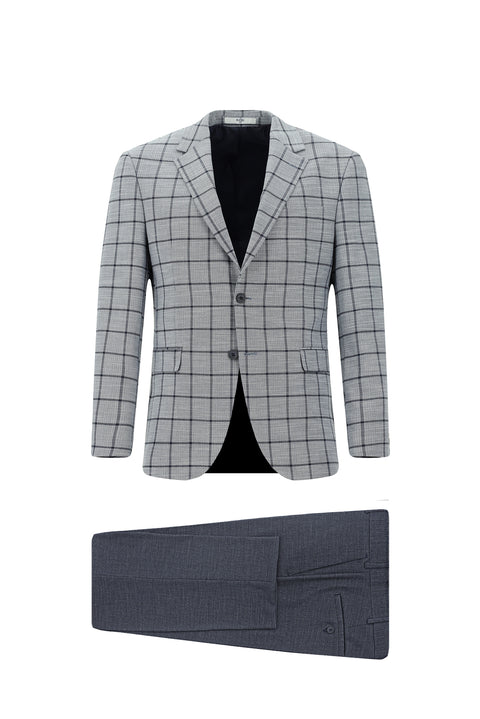 Medium Navy 7 Drop Slim Fit Narrow Cut Plaid Combination Suit