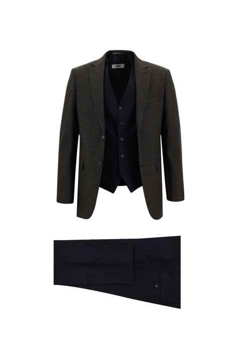 Dark Brown 7 Drop Slim Fit Narrow Cut Suit with Vest