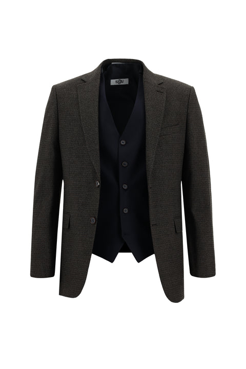 Dark Brown 7 Drop Slim Fit Narrow Cut Suit with Vest