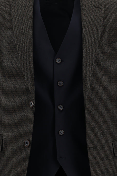Dark Brown 7 Drop Slim Fit Narrow Cut Suit with Vest