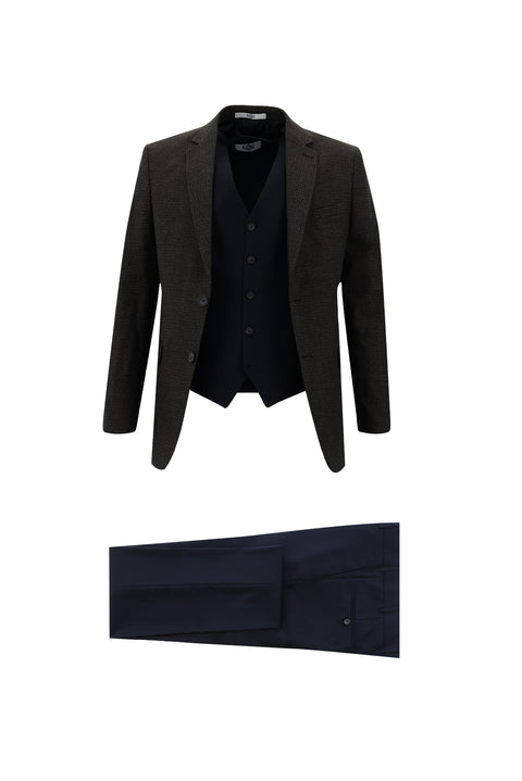 Dark Brown 7 Drop Slim Fit Narrow Cut Suit with Vest