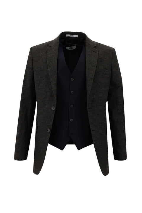 Dark Brown 7 Drop Slim Fit Narrow Cut Suit with Vest