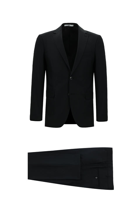 Black 6 Drop Regular Fit Standard Cut Wool Patterned Suit