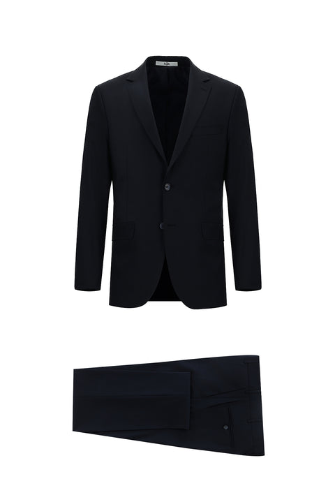 Dark Navy 6 Drop Regular Fit Standard Cut Wool Patterned Suit