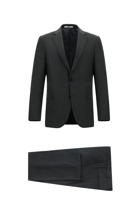Medium Anthracite 6 Drop Regular Fit Standard Cut Wool Patterned Suit