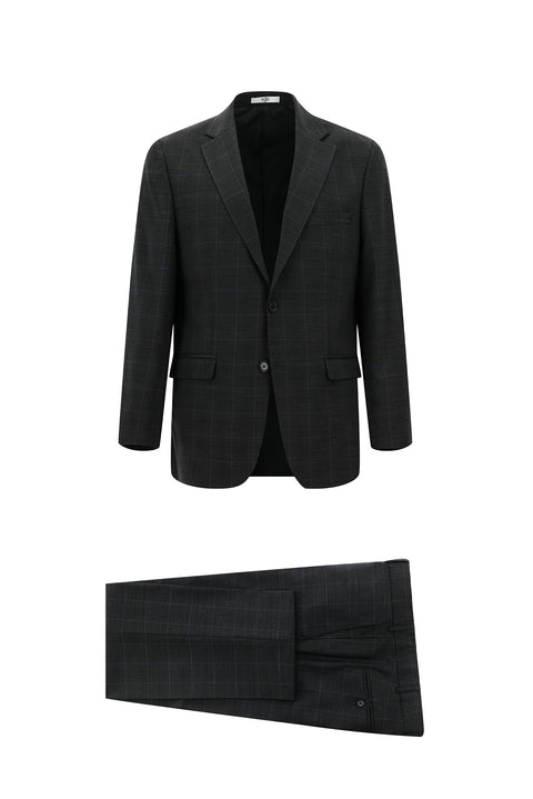 Dark Anthracite 6 Drop Regular Fit Standard Cut Wool Plaid Suit