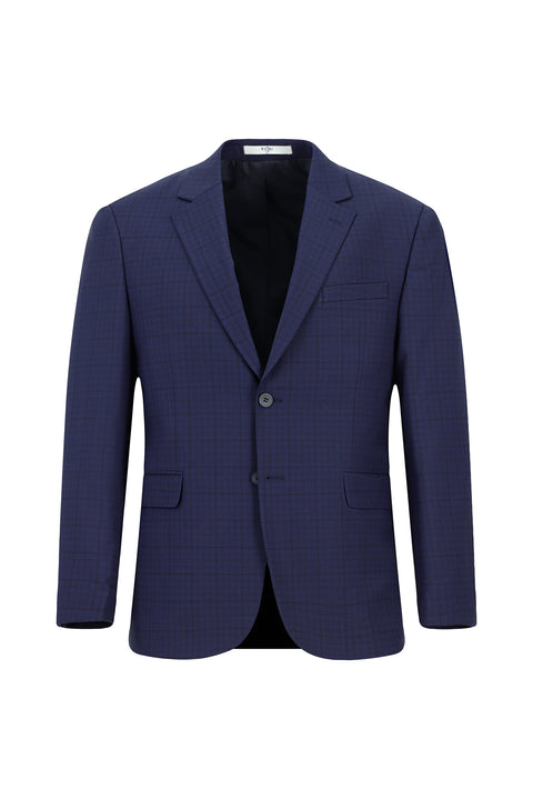 Dark Navy 4-Drop Relaxed Fit Plaid Wool Suit