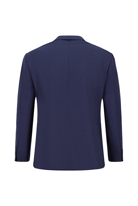 Dark Navy 4-Drop Relaxed Fit Plaid Wool Suit