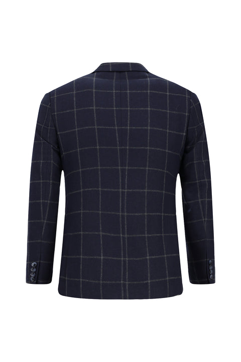 Dark Navy 7 Drop Super Slim Fit Extra Narrow Cut Plaid Wool Double-Breasted Suit