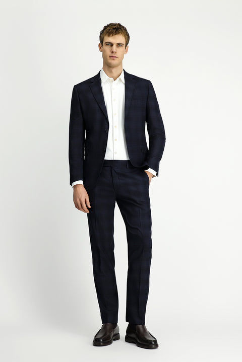 Black 6-Drop Regular Fit Standard Cut Plaid Suit