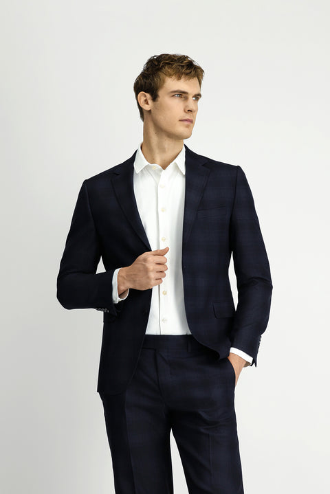 Black 4-Drop Relaxed Fit Plaid Suit