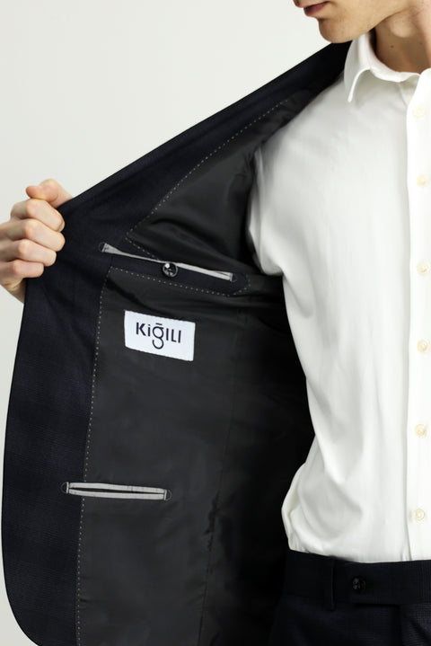 Black 4-Drop Relaxed Fit Plaid Suit