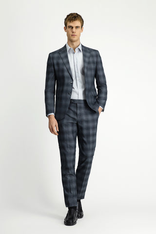  Orta Füme 7 Drop Slim Fit Dar Kesim Ekose Takım Elbise