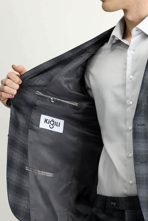 Medium Gray 4-Drop Relaxed Fit Plaid Suit