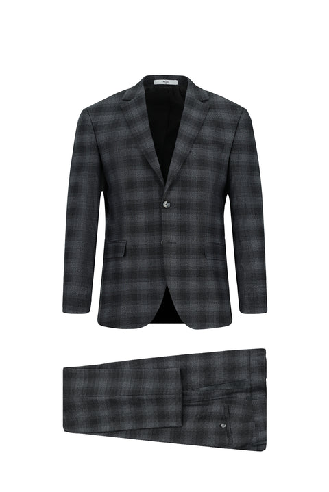 Dark Gray 6-Drop Regular Fit Standard Cut Plaid Suit