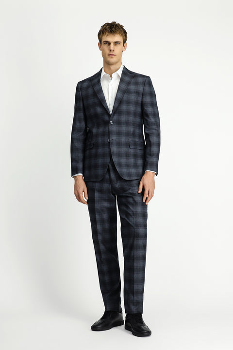 Dark Gray 4-Drop Relaxed Fit Plaid Suit