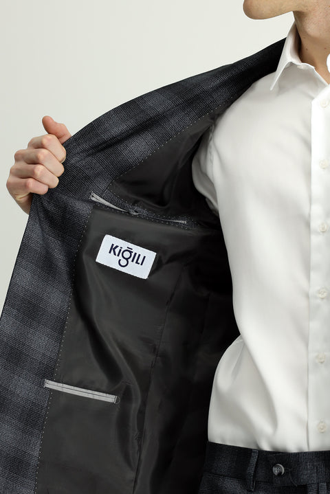 Dark Gray 6-Drop Regular Fit Standard Cut Plaid Suit