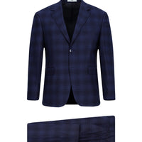 Medium Navy 4-Drop Relaxed Fit Plaid Suit