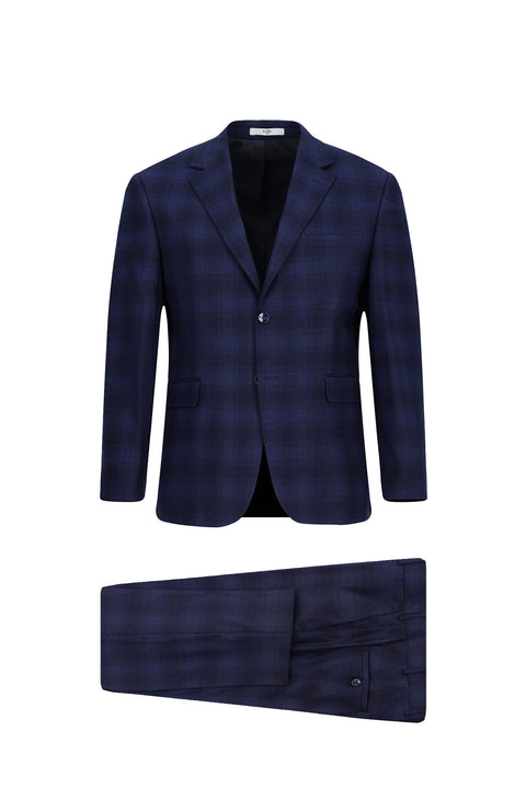 Medium Navy 4-Drop Relaxed Fit Plaid Suit