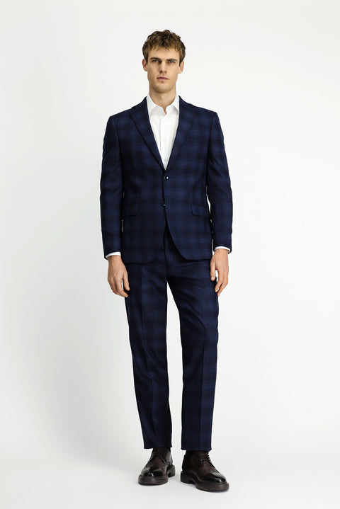 Dark Navy 7 Drop Slim Fit Plaid Suit