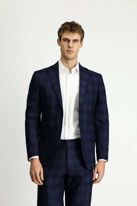 Dark Navy 7 Drop Slim Fit Plaid Suit