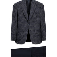 Dark Navy 6 Drop Regular Fit Standard Cut Elastic Waist Plaid Wool Combination Suit