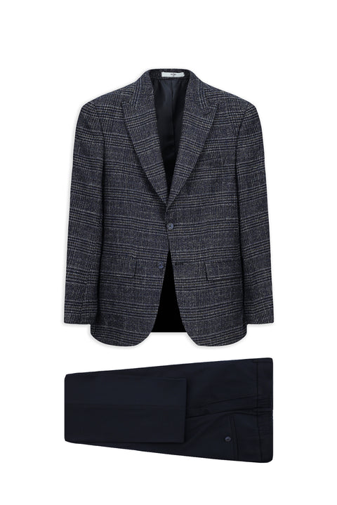Dark Navy 6 Drop Regular Fit Standard Cut Elastic Waist Plaid Wool Combination Suit