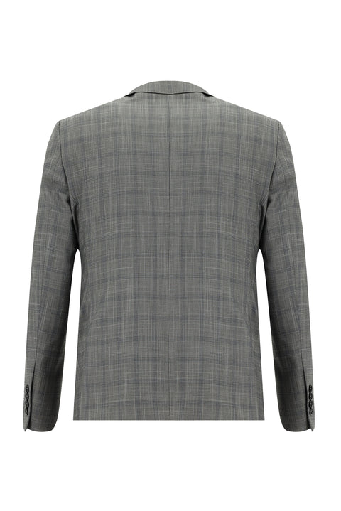 Açık Füme 7 Drop Slim Fit Dar Kesim Ekose Takım Elbise