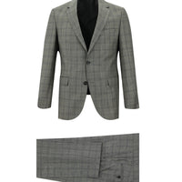 Orta Füme 7 Drop Slim Fit Dar Kesim Ekose Takım Elbise