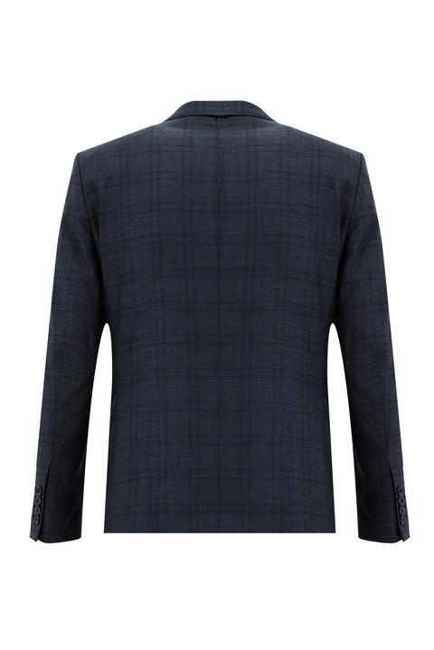 Medium Navy 7 Drop Slim Fit Plaid Suit