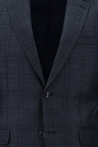  Orta Lacivert 7 Drop Slim Fit Dar Kesim Ekose Takım Elbise
