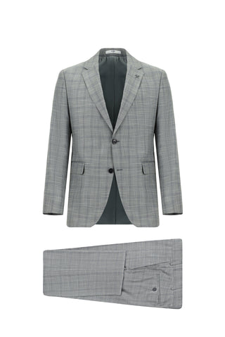  Orta Gri 7 Drop Slim Fit Dar Kesim Ekose Takım Elbise