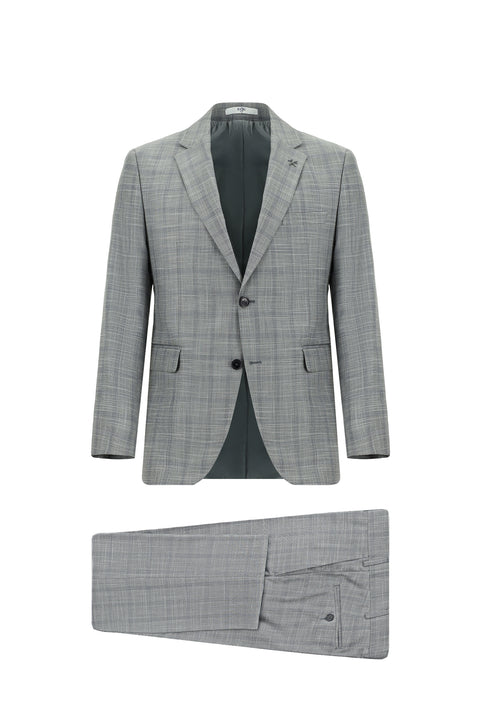 Medium Grey 7 Drop Slim Fit Plaid Suit