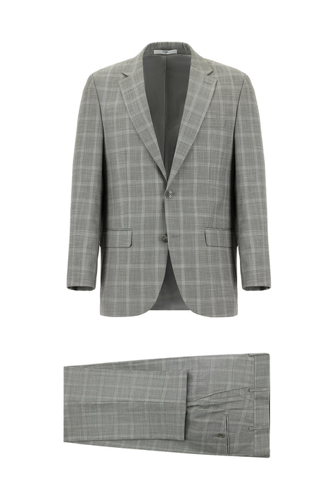 Light Grey 4-Drop Relaxed Fit Plaid Suit