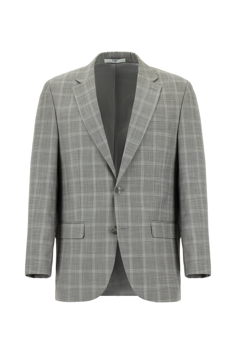 Light Grey 4-Drop Relaxed Fit Plaid Suit