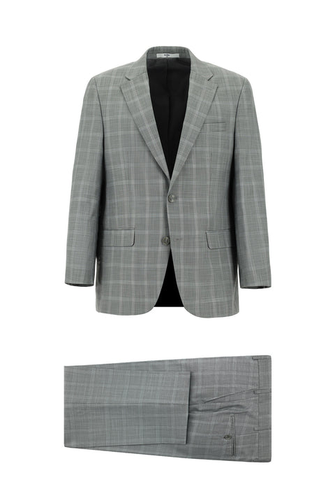 Medium Grey 4-Drop Relaxed Fit Plaid Suit