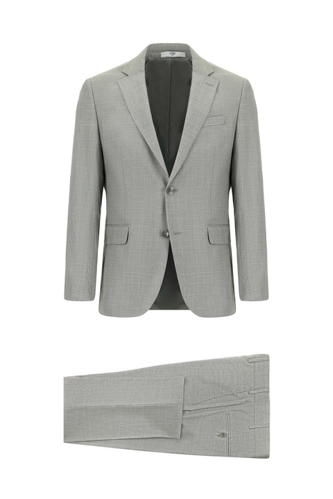Medium Grey 7 Drop Slim Fit Plaid Suit