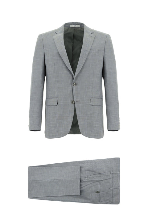 Medium Grey 6 Drop Regular Fit Standard Cut Patterned Suit