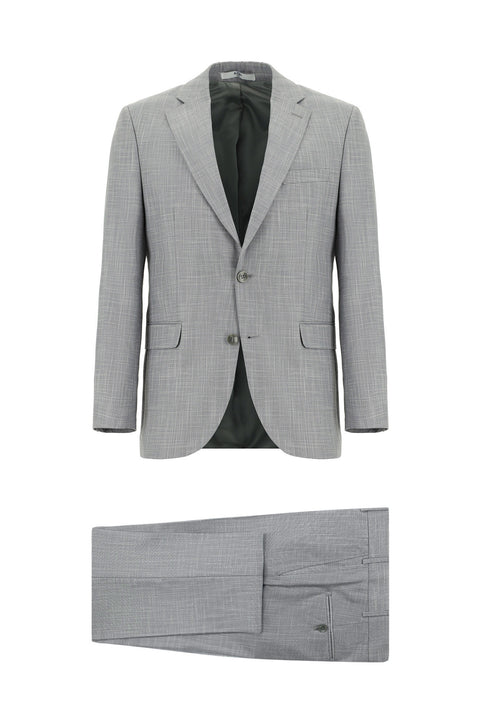 Medium Grey 7 Drop Slim Fit Patterned Suit