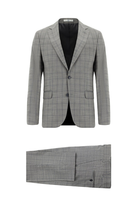 Medium Gray 6 Drop Regular Fit Standard Cut Plaid Suit