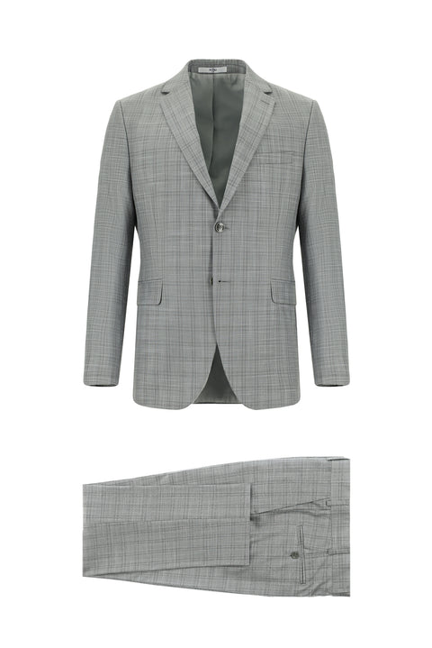 Light Grey 6 Drop Regular Fit Standard Cut Plaid Suit