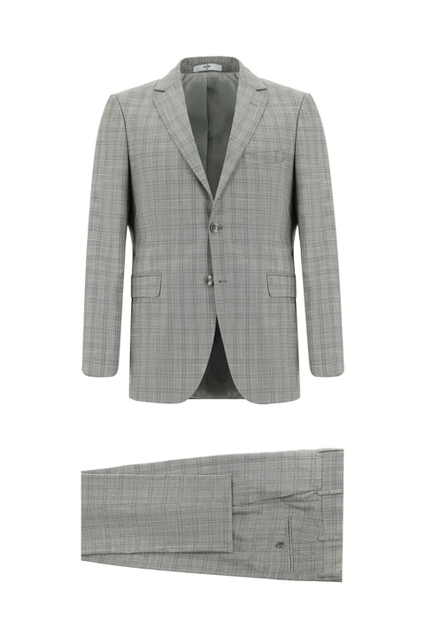 Light Gray 6-Drop Regular Fit Standard Cut Plaid Suit